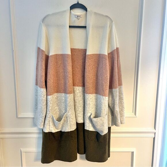 Madewell Kent Colorblock Cardigan in cozy Alpaca Yarn, Gray Pink Green NWOT - Picture 2 of 9